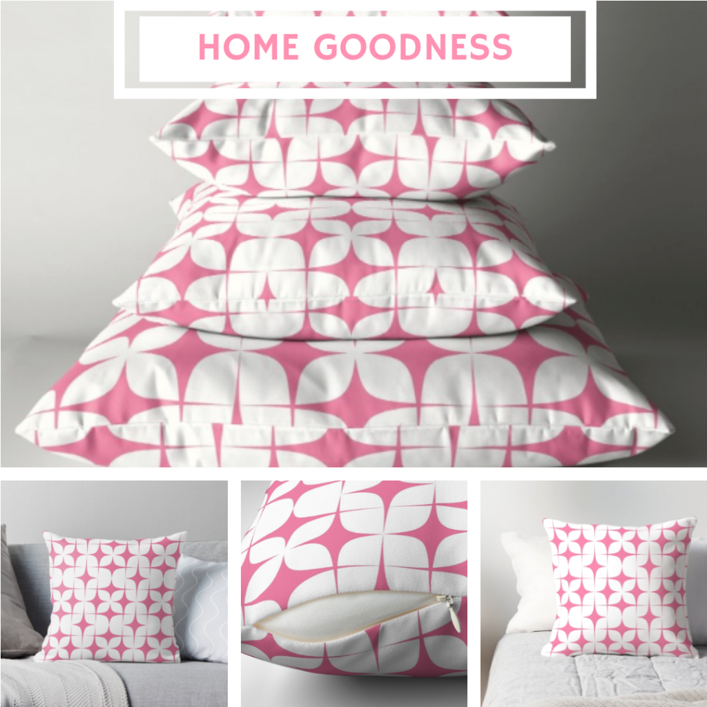 pink and white geometric pattern throw pillow