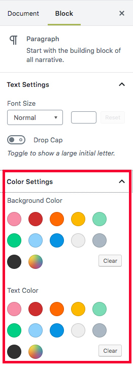 color settings wp 5.0