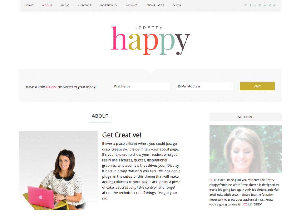 pretty happy wordpress theme female