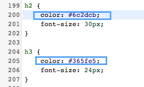 change font color h2 and h3 headings in the style sheet of modern blogger pro child theme
