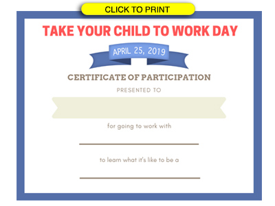 Take your child to work day certificate free printables