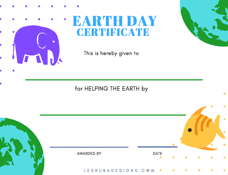 Earth Day Certificate free printable 2019