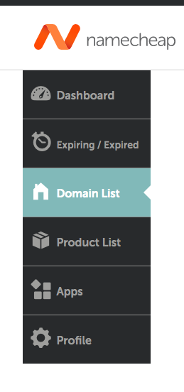 Namecheap dashboard select Domain List