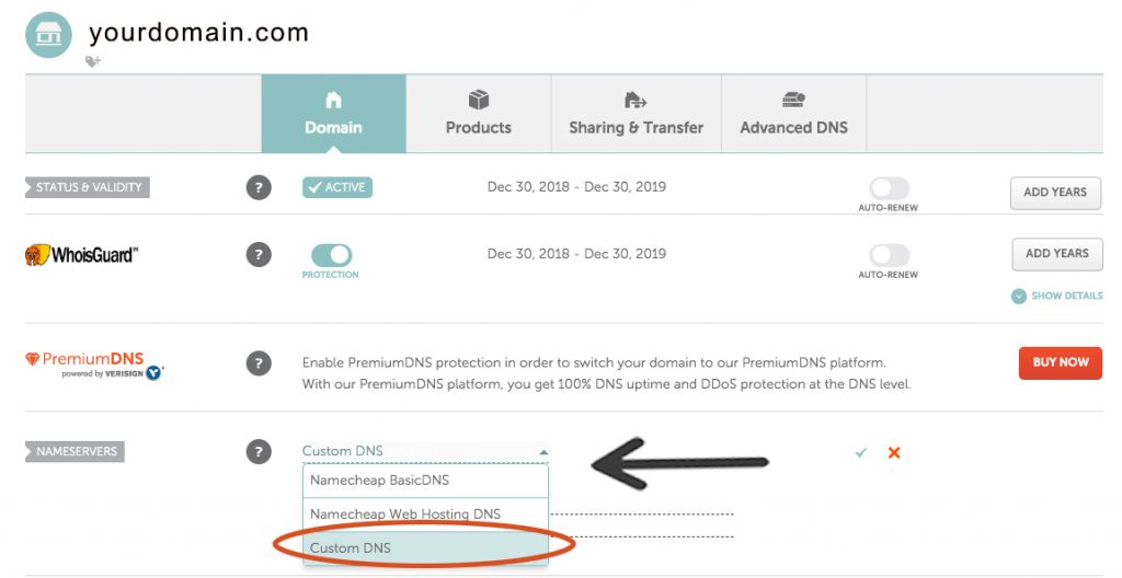 Namecheap custom DNS