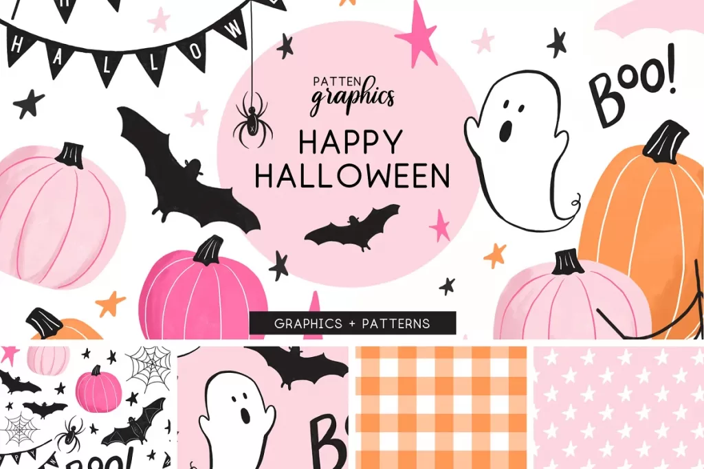 girly pink Halloween graphics