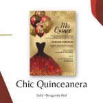 Burgundy Gold Glitter Quinceanera Invitations