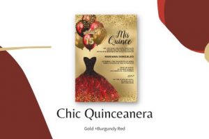 Burgundy Gold Glitter Quinceanera Invitations