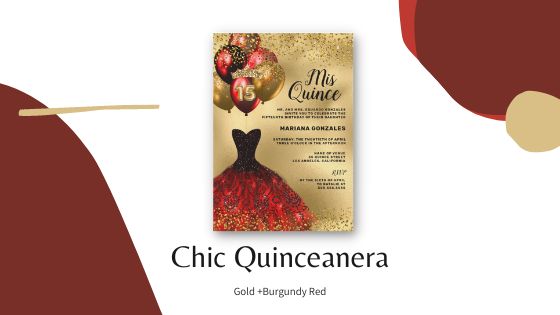 Burgundy Gold Glitter Quinceanera Invitations